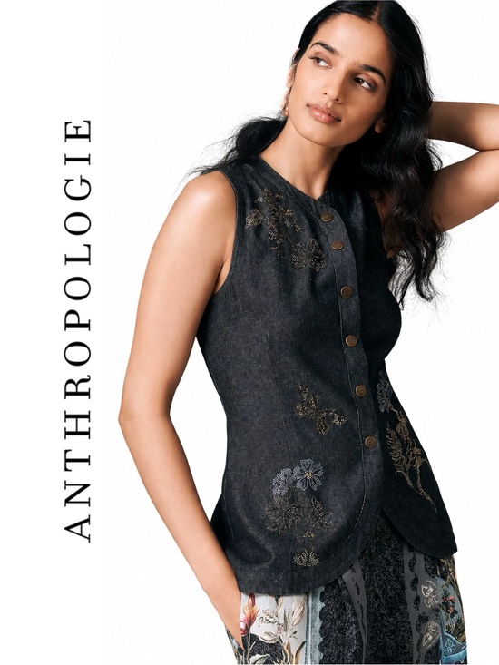 Anthropologie Jackets & Blazers - Anthropologie Ranna Gill Embroidered Cotton Vest